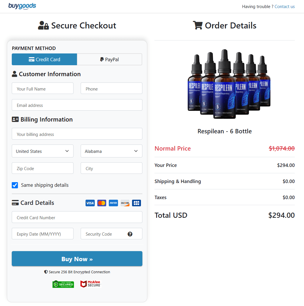 Respilean order page